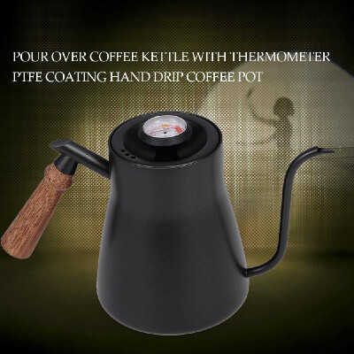 

Pour Over Coffee Kettle with Thermometer Hand Drip Coffee Pot PTFE Coat Wooden Handle Kettle for Kitchen Pour Over Coffee Tea