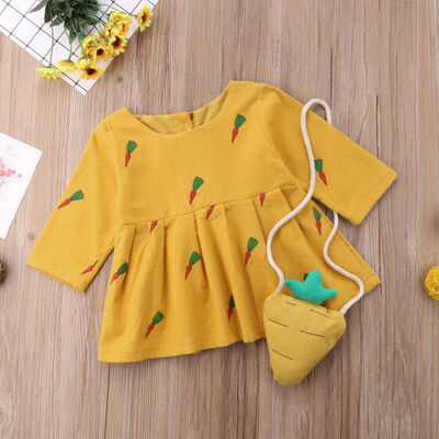 

Toddler Baby Girls Long Sleeve Princess Casual DressCute Carrot Bag Clothes