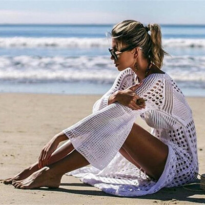 

Roseonmyhand Women Beach Long-Sleeved Holiday Dress Sunscreen Hollow Swimsuit Swimwear