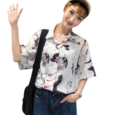 

Harajuku Cartoon Print Summer Women Blouses Punk Casual Loose Short Sleeve Shirt Tops Female 2019 Korean Style Blouse Blusas