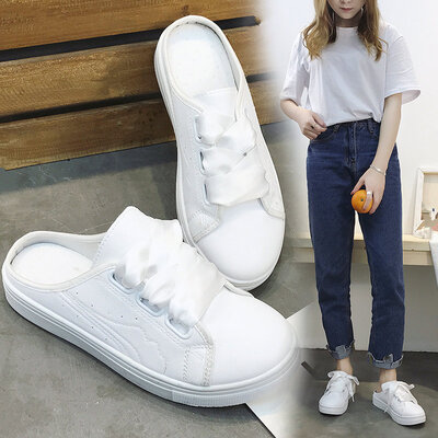 

Lazy people with no heels half-slippers&half-slippers womens small white shoes wearing sandals&half-torches in summer
