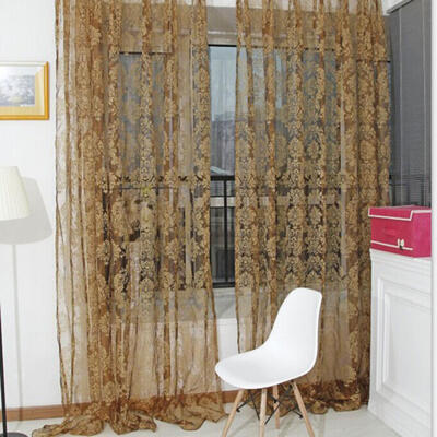

Vintage Voile Floral Embroidery Sheer Window Drape Flocking Curtains