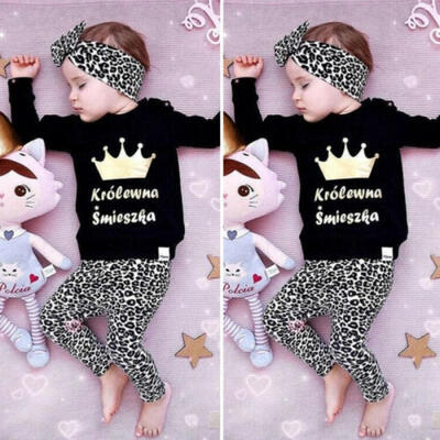 

US Sweet Kids Baby Girl Clothes Long Sleeve Tops T-shirt Leopard Leggings Outfit
