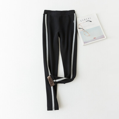 

winter 2018 velvet&thick cotton flanks with silvery white strip show thin leggings for ladies warm pants