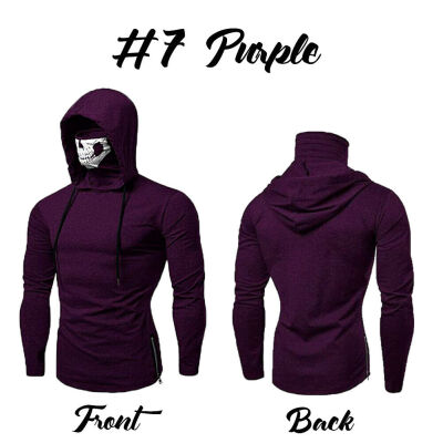 

Mens Gym Thin Hoodie Long Sleeve Hooded With Mask Skull Sweatshirt Tops