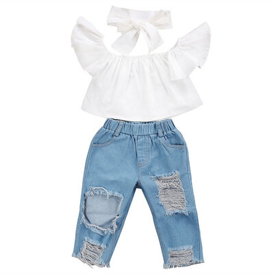 

Summer Toddler Girls TopDenim PantHeadband Clothes Baby Cotton Outfits New