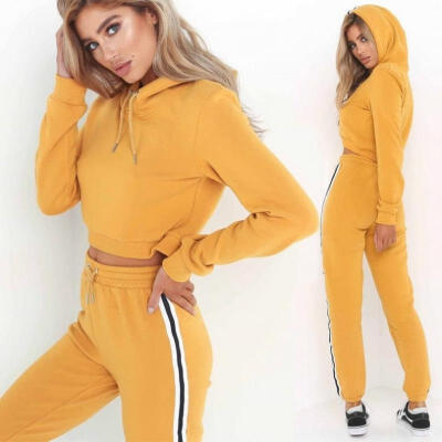 

2Pcs Women Ladies Tracksuit Hoodies Sweatshirt Pants Sets Sport Wear Casual Suit