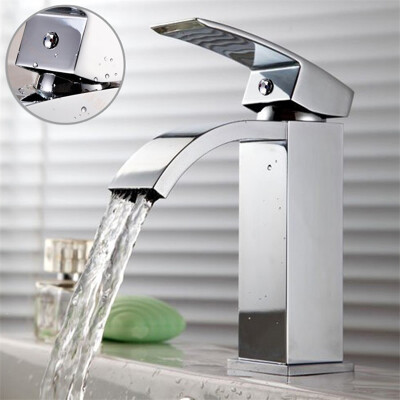 

Modern Waterfall Brass Bathroom Basin Hot Cold Water Mixer Sink Taps Faucet Single Lever