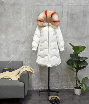 

2018 Korean version of the new down jacket womens long&thickened color big hair collar slim winter coat white duck down