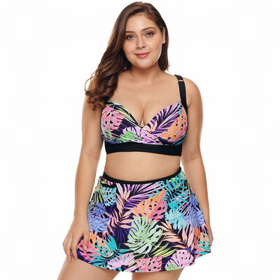 

Print Plus Size Bikini Sexy Skirt Womens Swimwear Gather Split Swimwear