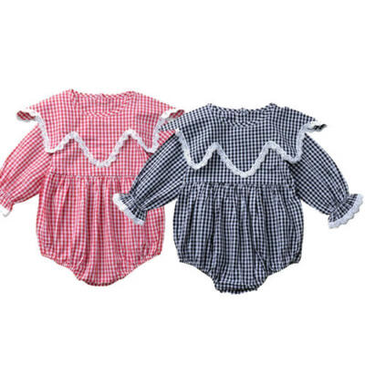 

Newborn Baby Girl Long Sleeve Checked Clothes Jumpsuit Romper Bodysuit Outfits