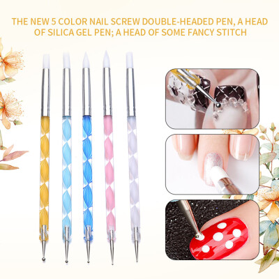 

Toponeto 5PC Dual-ended Dotting Pen Nail Art Rhinestone Picker Silica gel Spiral Pencil