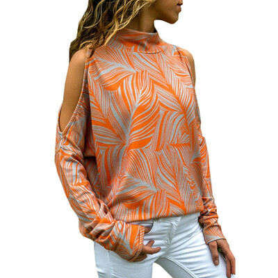 

Womens Cold Shoulder Striped Long Sleeve Tops Blouse Ladies Casual T Shirt Tee