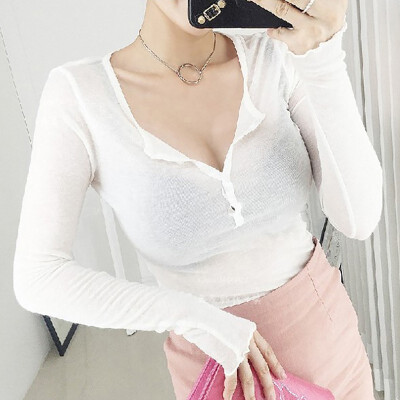 

Women Long Sleeve T Shirt Tops Spring Autumn Tee Shirt slim botton thin Korean Style T-Shirt Cotton Tshirt Basic