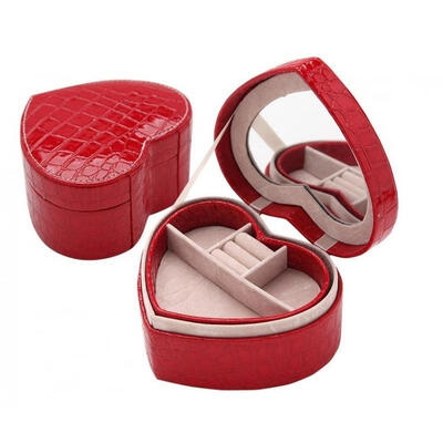 

Valentine&39s Day Heart Shape Cosmetic PU Jewelry Box Necklace Ring Storage Case Organizer Display