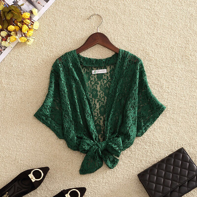 

Womens Solid Lace Hollow Out Blouse Kimono Cardigan Lace Up Short Sleeve Summer Shirt Cover Up Beach Blouse Plus Size