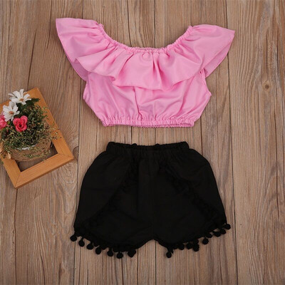 

Kids Baby Girl Clothes Summer Off Shoulder Crop Top TankShort Pants Outfits