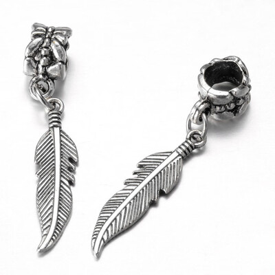 

Tibetan Style Alloy European Dangle Beads Leaf Antique Silver 37x6x8mm Hole 5mm