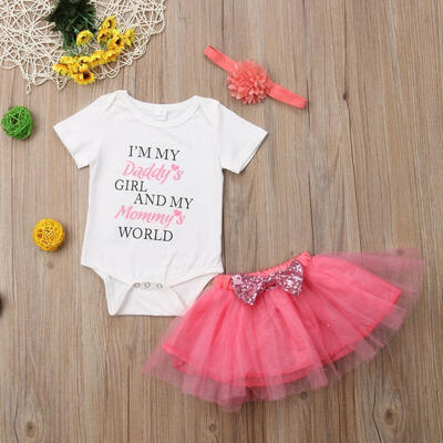 

Cute Toddler Baby Girls Summer Romper Tops Tulle Skirts Dress Headband Outfits Set
