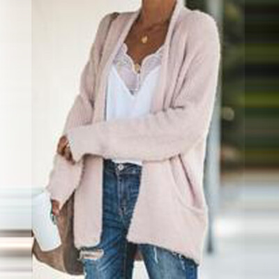 

Roseonmyhand Women Fashion Lapel-Neck Solid Color Cardigan Pocket Long Sleeve Coat