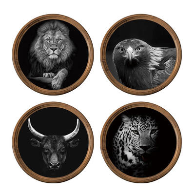 

4pcs Waterproof Round Wall Stickers Animals Head Living Bedroom Decor Decal