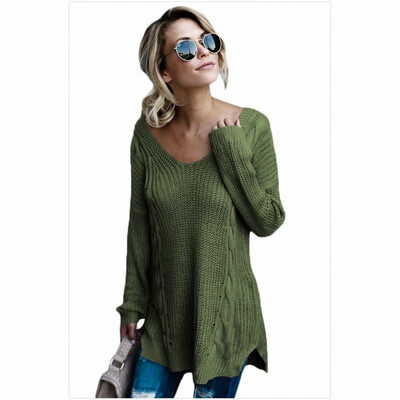 

V-neck long-sleeved back cross warm hooded casual knit sweater
