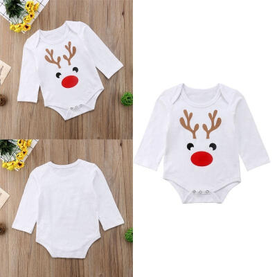 

Newborn Kids Baby Girl Boy Christmas Elk Long Sleeves Jumpsuit Romper Bodysuit Home Clothes