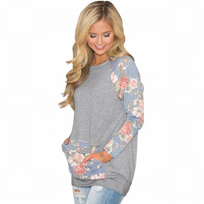 

Printed womens sweatshirt round collar long sleeve loose top
