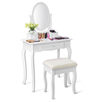 

White Simple Vanity Makeup Table with Mirror 3 Drawers