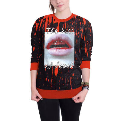 

Halloween Women Lips Blood Drops Print Sweatshirts Casual Round Collar Pullover Fashion Long Sleeve Loose Hoodies