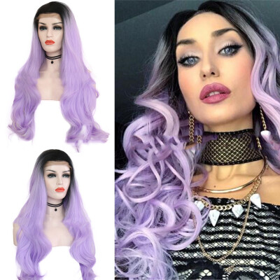 

〖Follure〗Womens Fashion Front lace Wig Black Pueple Synthetic Hair Long Wigs Curly Wig