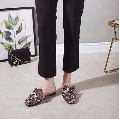 

Rose Slippers Womens Spring Low Heel Half Slippers Womens Shoes Lazy Shoes