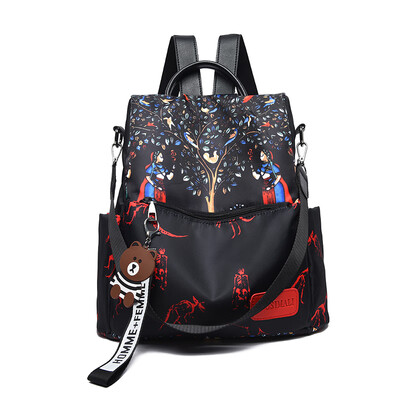 

Double shoulder bag womens printed shoulder backpack Oxford cloth portable large capacity travel cloth bag