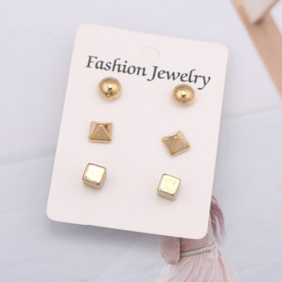 

EK782 Trendy 12 pairsset Cute Triangle Crystal Heart Stud Earrings for Women Ball Simulated Pearl Flower Earring Set brincos