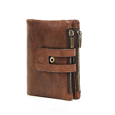 

Vintage Male Purse Coin Bag Short Money Bags Double Zipper Mens Wallet Leather Card Holder Wallets