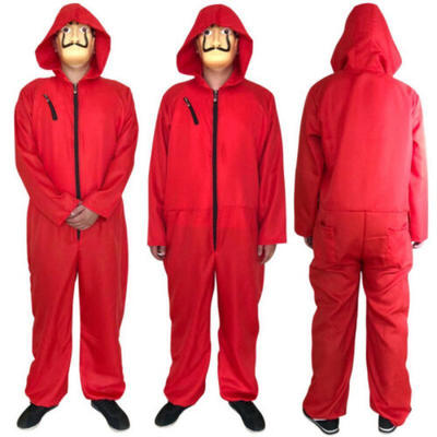 

US Salvador Dali Money Red Jumpsuit Playsuit Romper Mask Cosplay Costume