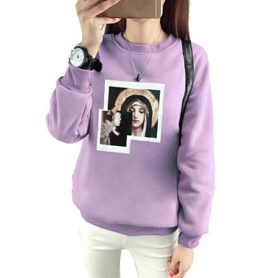 

Autumn Fashion Print Loose O-neck Long Sleeve Pullovers Women Hoodies Thickening Plus Velvet Wild Autumn Sweatshirts Female