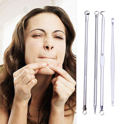 

〖Follure〗4pcs Stainless Facial Acne Spot Pimple Remover Extractor Tool Comedone