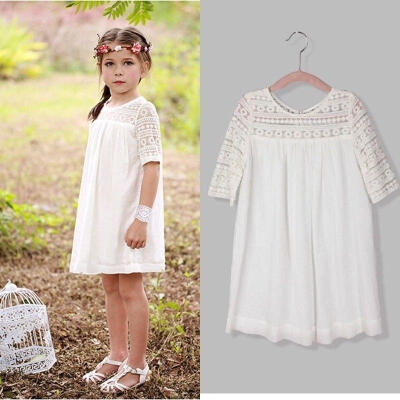 

New Baby Girls Princess White Lace Flower Party Dress Gown Formal Dresses 2-8Y