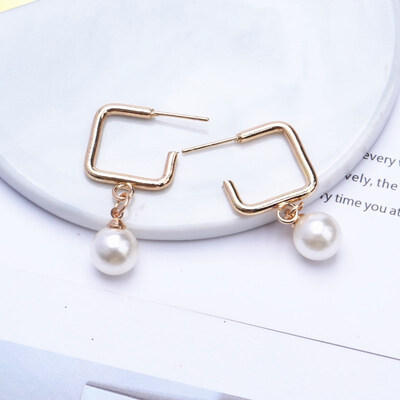 

EK314 New Design Metal Gold Color Circle Cross Heart Geometric Irregular Natural Imitation Pearl Drop Earrings for Women Jewelry