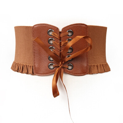 

Womens Lady Stretch Buckle Waist Belt Wide Lace Elastic Corset Waistband