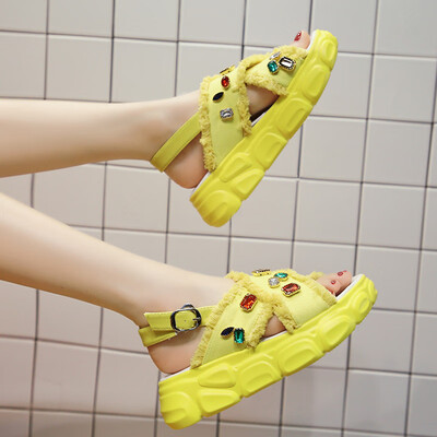 

European Station Summer Womens Shoes colored diamond Platform Shoes Fashion Leisure Sandals Leisure Port Wind Heavy Industry Sand