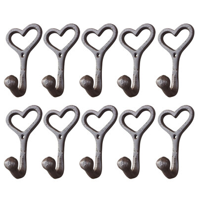 

5PCS Cast Iron Key Hook Heart Shaped Coat Hanger Hat Coat Holder Wall Mounted