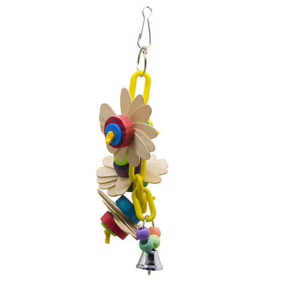 

Bird Toy Wood Flower Parrot Chew Bite Hanging Cage Swing Climb Toys wBell