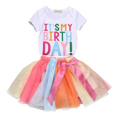 

Kids Girls Its My Birthday T-Shirt Tutu Skirt Baby Toddlers Colourful Dress Set