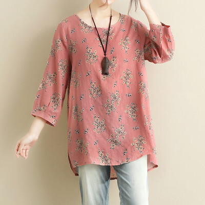 

Starmoon Women Blouse Casual Three Quarter Sleeve Floral Print O Neck Loose Tops Shirt