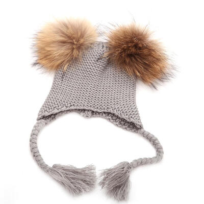 

Cute Kids Girls Solid Winter Warm Hat Pom Balls Cap Knitted Beanie Hats