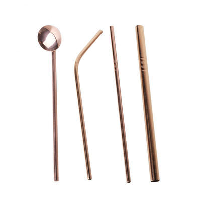 

Greensen Straw Set Drinking Stainless Steel Straw Metal Safe Straws Spoon Brush Box SetRose Gold