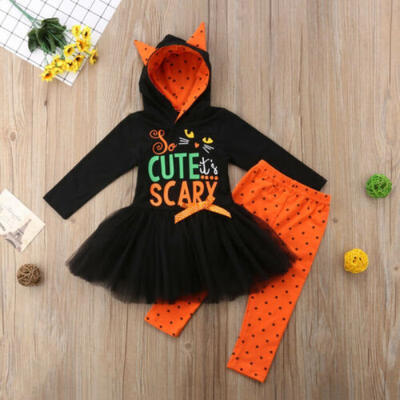 

US Kids Baby Girls Halloween Top Hoodie Tulle Tutu Dress Pants 2pcs Outfits Set