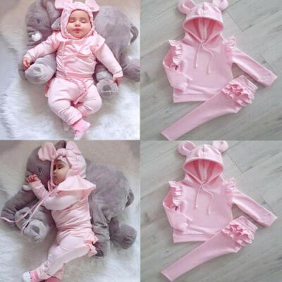 

2PCS Toddler Kids Baby Girls Ruffle Tops Pants Pink Tracksuit Outfits Clothes